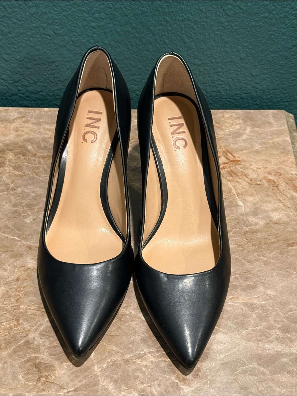 INC International Concepts Black Pointed Leather Pumps — Sleek Women's Heels